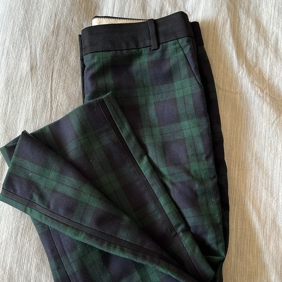 Plaid navy and green tuxedo cropped pants. - Picture 2 of 5